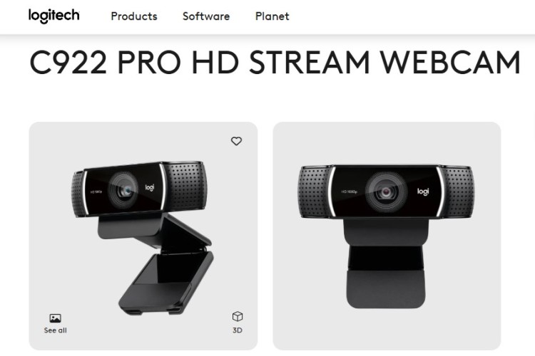 Logitech C922 Pro HD Stream Webcam shown in two angles as part of a recording setup.