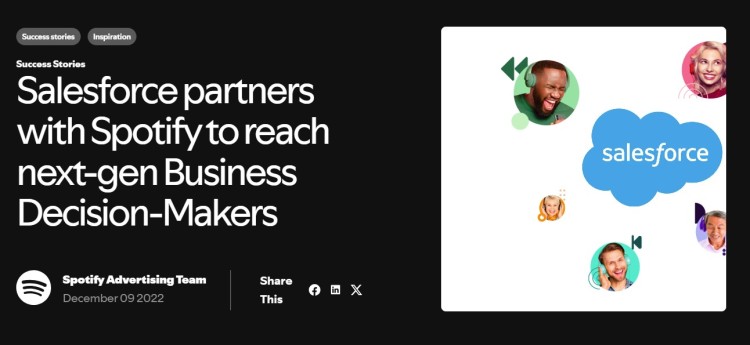 Spotify Advertising success story featuring Salesforce’s campaign designed to reach business decision-makers through natural and engaging podcast ads that connect authentically with listeners.