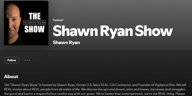Shawn Ryan Show podcast page highlighting conversations that cover a wide range of topics with real people from all walks of life.