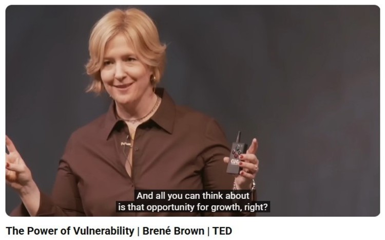 Brené Brown delivering her TED Talk on vulnerability, demonstrating the confidence and storytelling ability of a seasoned speaker.