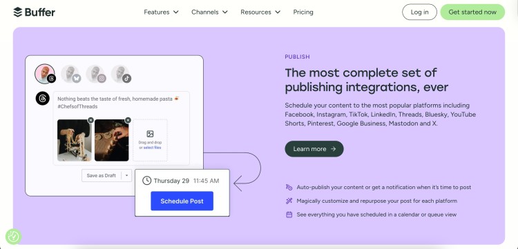 Buffer dashboard showing social media scheduling features that act as helpful tools for podcast creators to publish and repurpose episodes across platforms.