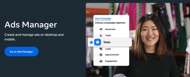 Ads Manager dashboard showing how to create a podcast promotion campaign with sales, traffic, and awareness objectives.