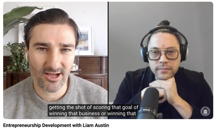 Entrepreneurship advice shared during a remote talk show interview with Liam Austin and a guest discussing business growth