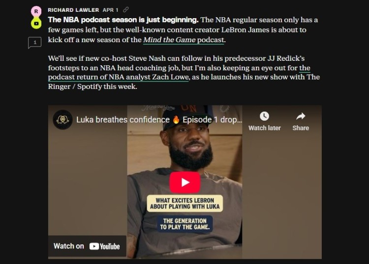 Find articles covering NBA podcasts, including commentary on LeBron James, Zach Lowe, and new podcast launches.