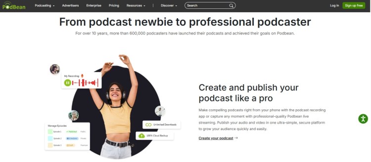 Podcasters using Podbean to create and publish podcasts with professional tools and simple hosting features.