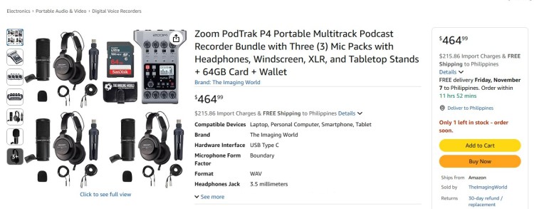 Zoom PodTrak P4 podcast recorder bundle with three microphones, headphones, cables, and accessories displayed as an affordable option without breaking the bank.