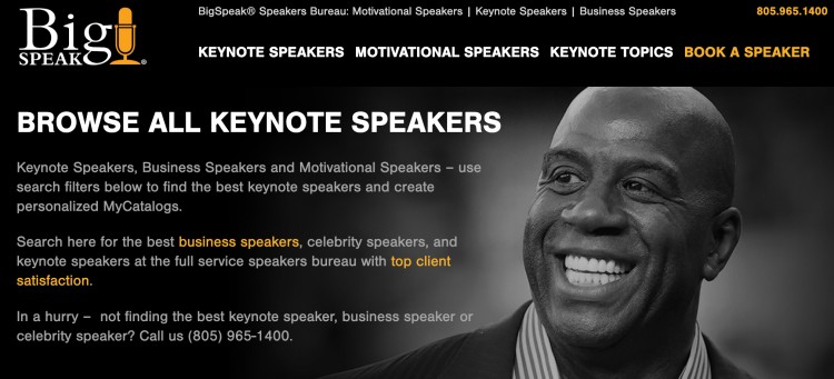 Keynote speakers directory used by event planners and audiences registered for a public speaking event to find professional speakers.