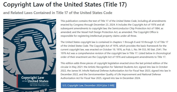 Cover and overview page of the Copyright Law of the United States showing guidance for complying with copyright laws