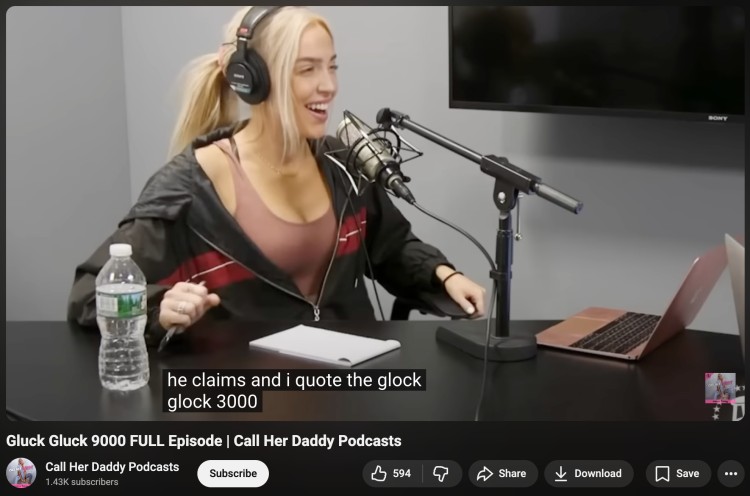 Podcast host recording a funny episode designed to entertain and engage a wide audience through humor and candid conversation.