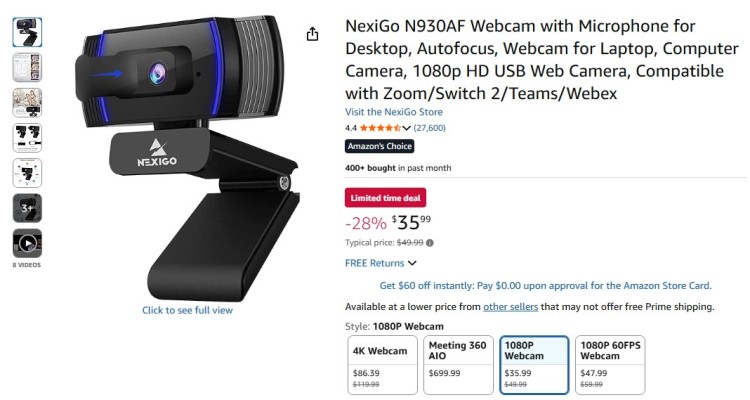 NexiGo N930AF webcam with built-in microphone and 1080p resolution, shown as a best budget option for desktop and laptop video calls.