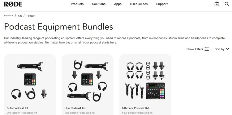 Podcast bundles showing different pieces of equipment including microphones, mixers, and headphones