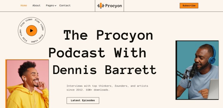 The Procyon Podcast website featuring a modern layout with host interviews and episode previews, designed with seamless user experience for listeners.