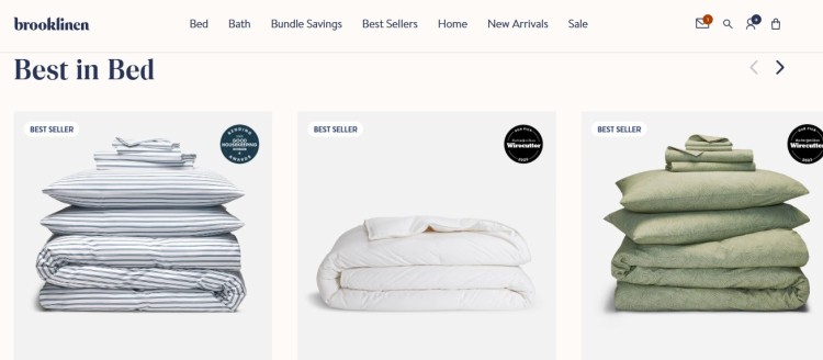 Sponsor for podcasters example featuring Brooklinen bedding products displayed as a consumer brand fit for podcast sponsorships