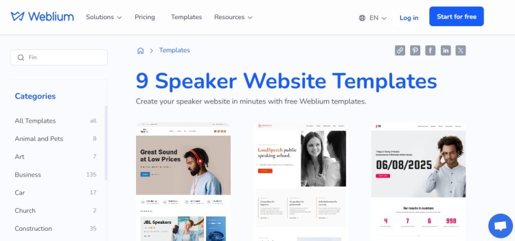 Gallery of speaker website templates showcasing examples inspired by the best public speaker websites