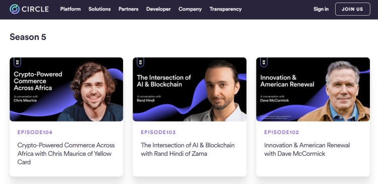 Circle podcast episode cards showing how an effective landing page organizes episodes by season with clear titles and visuals