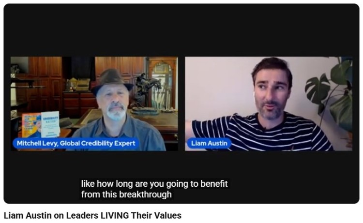 Podcast interview between Mitchell Levy and Liam Austin discussing deep questions about leadership and values