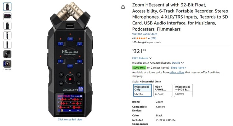 Zoom H6essential portable recorder for podcasters featuring stereo microphones, 6 track recording, and XLR inputs