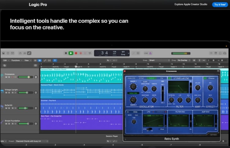 Logic Pro also provides advanced audio tools and a professional interface for music production and editing
