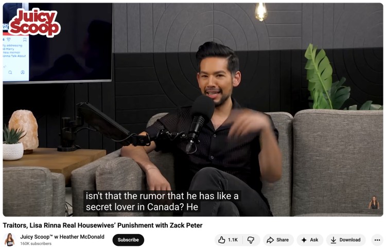 Podcast interview in a studio setup with a host speaking into a microphone during a casual conversation with a guest