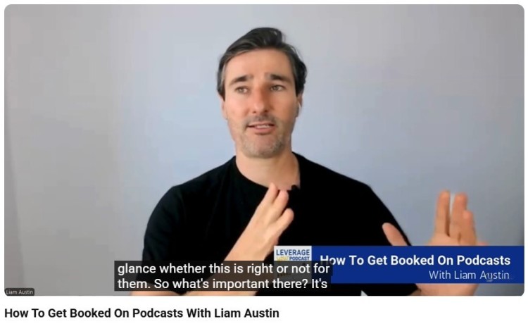 Speaker explaining how to get booked on podcasts while sharing tips that help audience members understand podcast guest strategies.