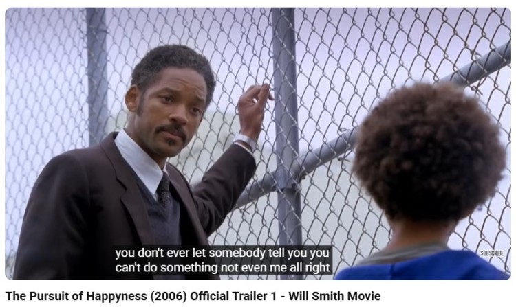 Emotional scene from The Pursuit of Happyness where Chris Gardner encourages his son, illustrating how pathos is often used in film to inspire hope and empathy.