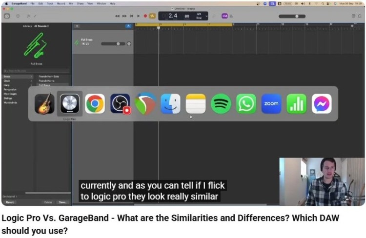 Screen recording showing differences between garageband and logic pro with interface comparison and workflow similarities