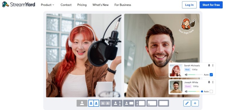 StreamYard interface showing two hosts in a live streaming setup demonstrating how streamyard makes broadcasting simple and accessible