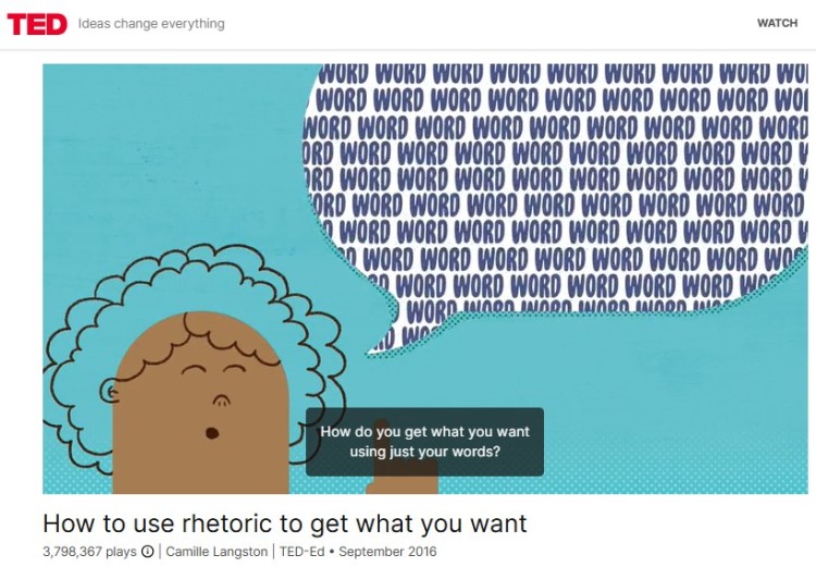 TED Ed video illustration about rhetoric showing how words can help you make an impact and influence what you want