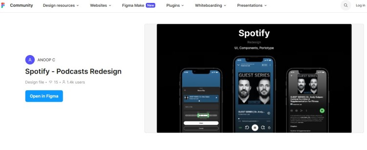 Spotify podcast app redesign interface on Figma showcasing layouts and features for an effective podcast listening experience
