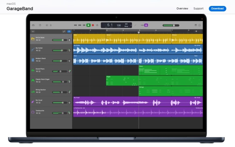GarageBand audio editing software used to improve podcast production value with multi-track editing and sound design