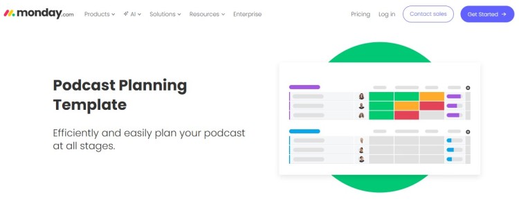 Dashboard view of a podcast planning template used for launching a podcast, showing task boards, timelines, and workflow organization