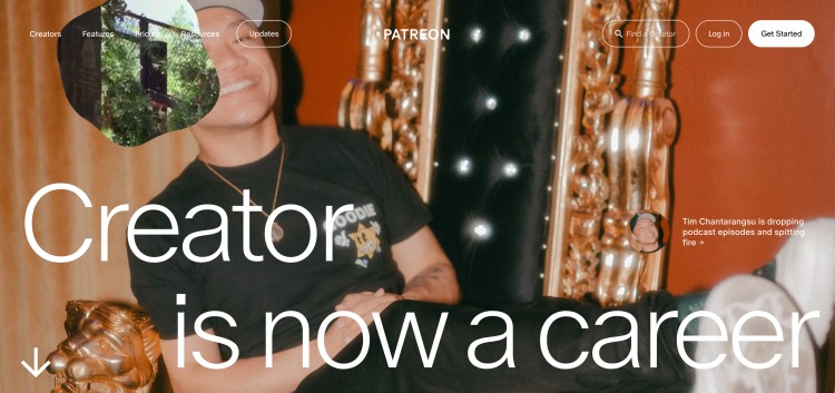 Patreon homepage showing a creator platform like ko-fi where content creators can turn their work into a career and earn from their audience.