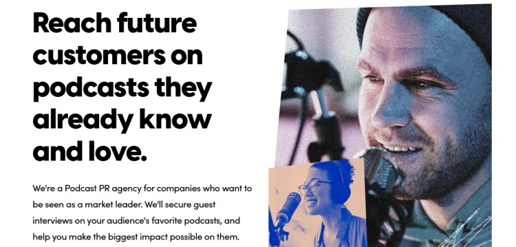 Podcast marketing image showing how podcasts will take your brand to new audiences through guest interviews