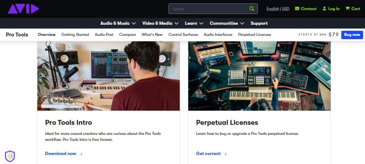 Software offers audio production tools platform showing Pro Tools interface for recording, editing, and music creation
