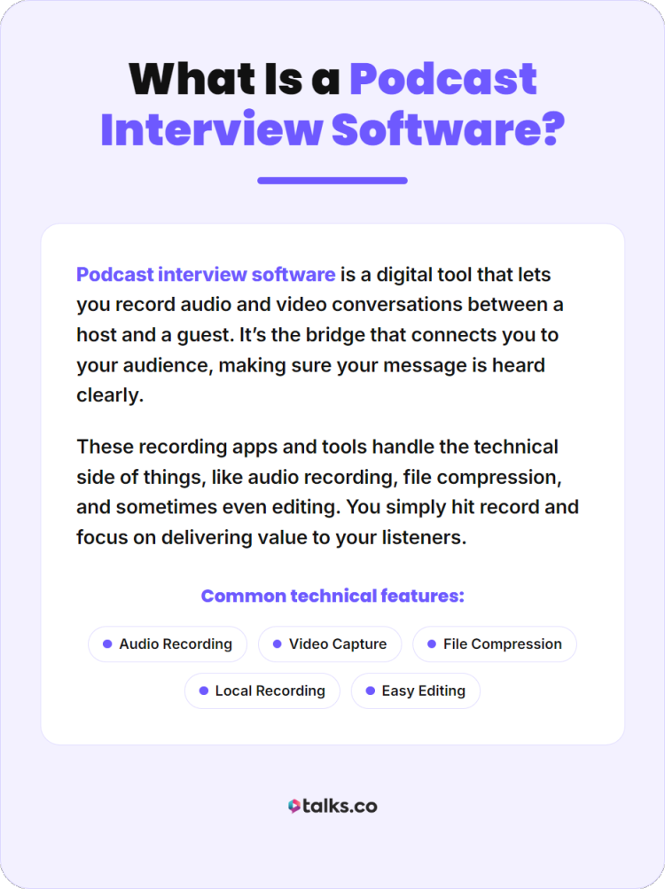Guide explaining software for your podcast, including podcast interview tools for recording audio, video, and managing technical features