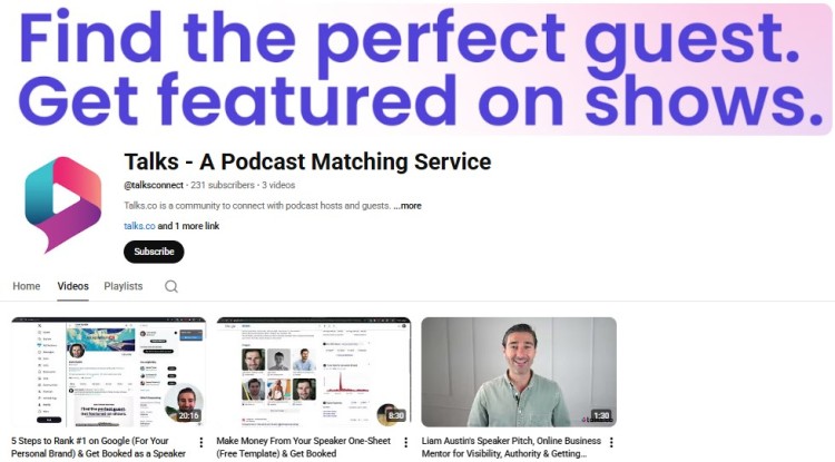 Talks podcast matching platform showing a strategy for podcast growth by connecting guests and hosts for interviews