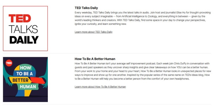 TED Talks Daily and How to Be a Better Human shown as popular podcasts featuring educational and self-improvement content