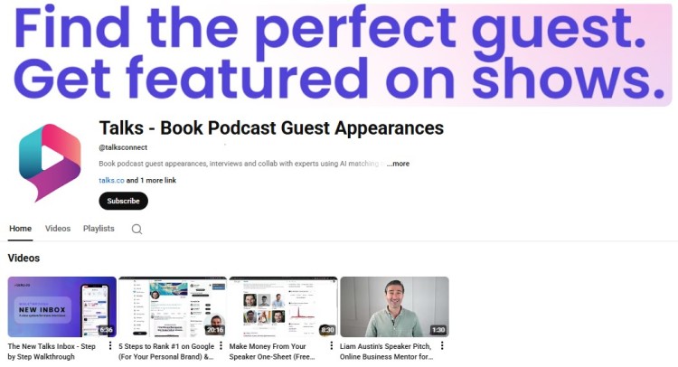 YouTube channel for podcast guest booking demonstrating how to use youtube for business to find guests and get featured on shows.