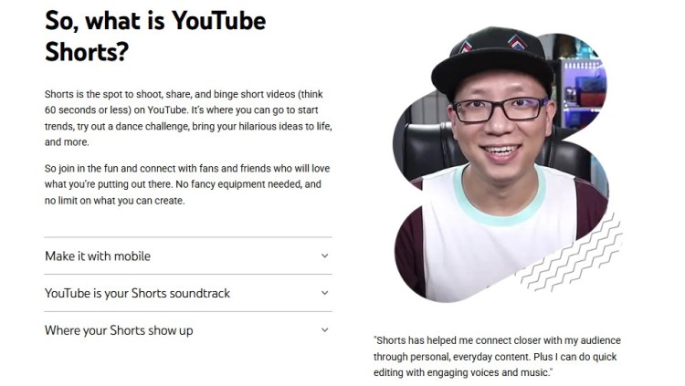 Explanation of YouTube Shorts as short-form videos showing how creators can make and share quick engaging content.