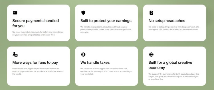 Patreon would help creators manage payment processing, tax handling, global payout support, and secure fan payment options.