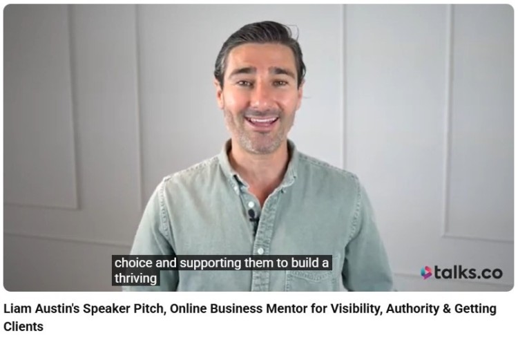 Liam Austin delivering a speaker pitch put together for online business visibility, authority, and client growth