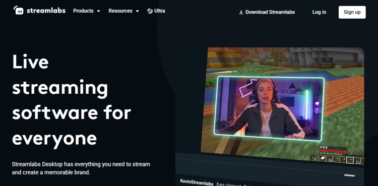 Streamlabs homepage promoting live streaming software designed for every streamer