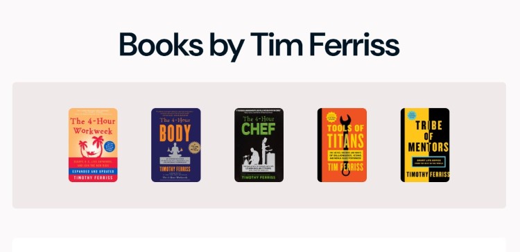 Collection of books by Tim Ferriss associated with entrepreneurship and business growth
