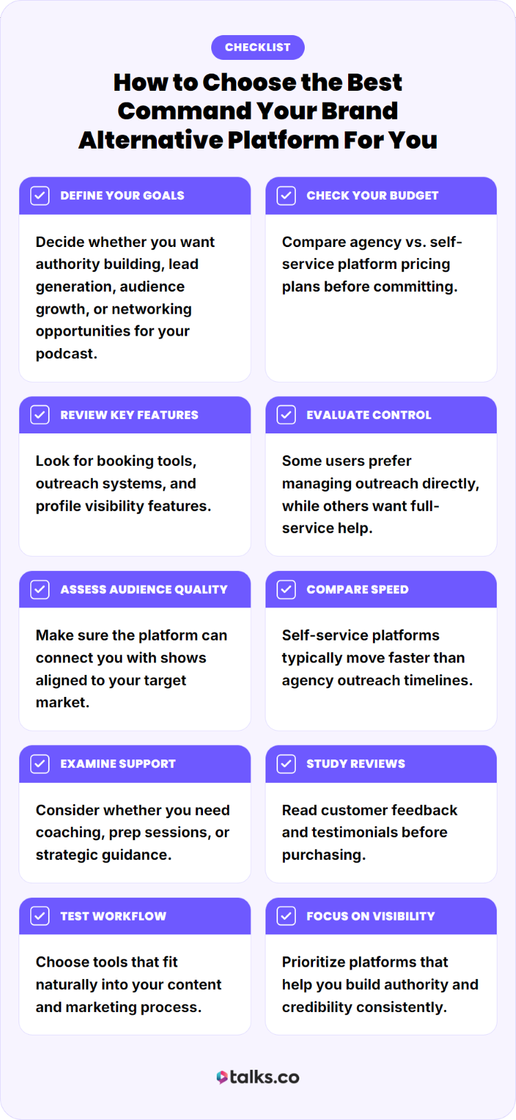 Guide for evaluating Command Your Brand alternatives that help users secure podcasts, increase visibility, and build authority through guest appearances