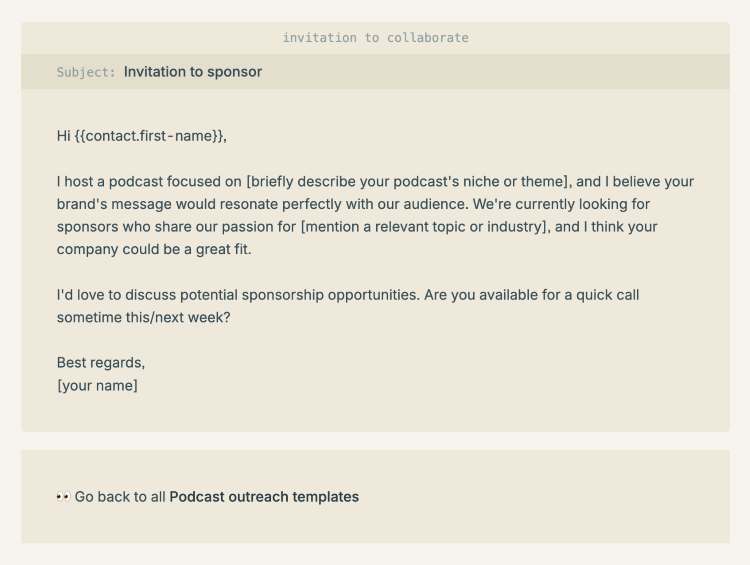 Example of podcast email templates for reaching out to potential podcast sponsors