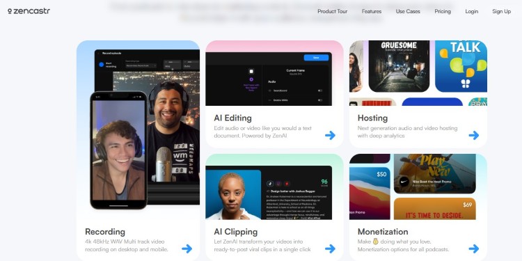 Zencastr dashboard displaying recording, hosting, and monetization features found on modern podcast platforms