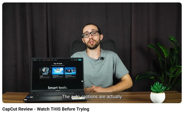 Reviewer demonstrating video editing software features while discussing a CapCut review