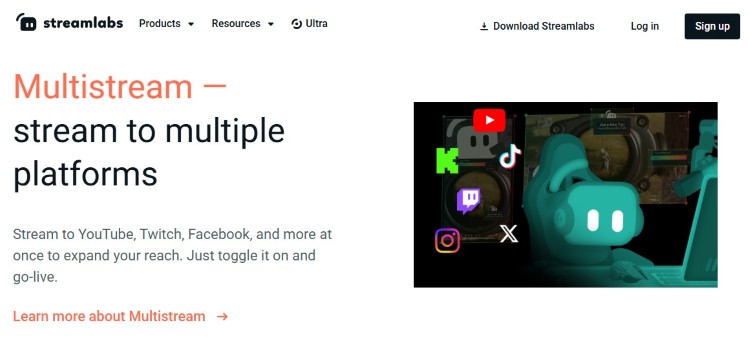 Streamlabs multistream page showing distribution to multiple broadcast platforms