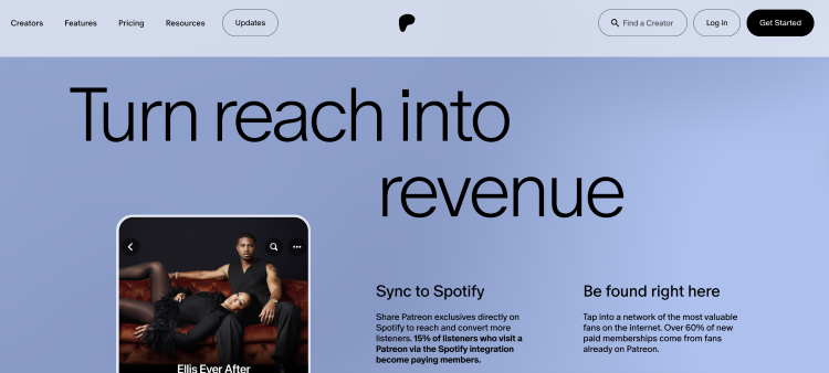 Creator platform homepage focused on building recurring subscription revenue from fans