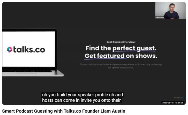 Webinar presentation explaining how speakers can get featured on podcasts and connect with hosts